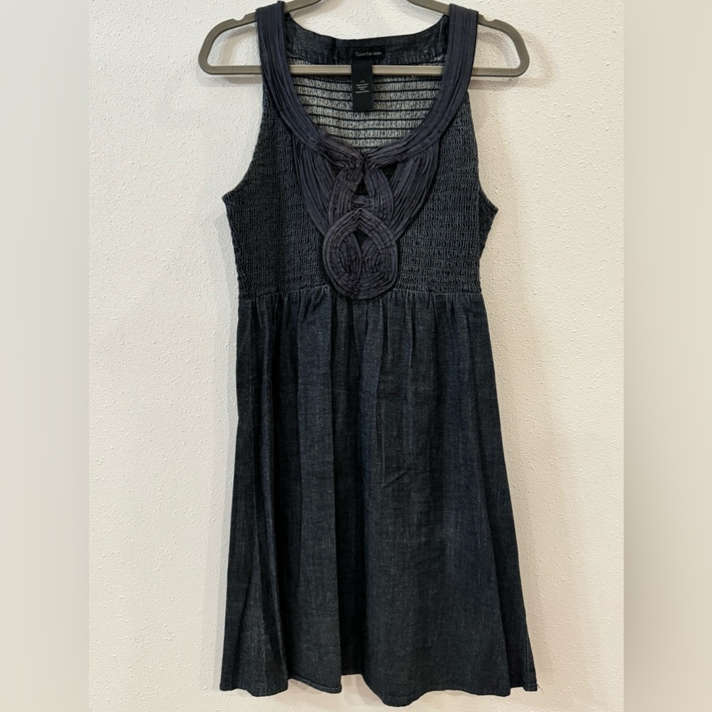 Ladies Calvin Klein Jeans Size L Dark Denim Dress. Smocked Bodice. Above Knee.